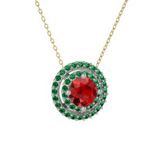 Lyra Kolye - Garnet ve yeşil kuvars 14 ayar beyaz altın kolye (40 cm gümüş rolo zincir) #ikkcp4