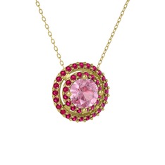 Lyra Kolye - Pembe kuvars ve rodolit garnet 14 ayar altın kolye (40 cm altın rolo zincir) #j0tfz5