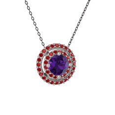 Ametist ve garnet 18 ayar beyaz altın kolye (40 cm gümüş rolo zincir)
