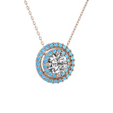 Swarovski ve akuamarin 925 ayar rose altın kaplama gümüş kolye (40 cm gümüş rolo zincir)