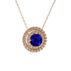 Lab safir ve pembe kuvars 925 ayar altın kaplama gümüş kolye (40 cm rose altın rolo zincir)