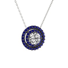 Lyra Kolye - Swarovski ve lab safir 925 ayar siyah rodyum kaplama gümüş kolye (40 cm beyaz altın rolo zincir) #jsa3i3