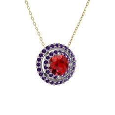 Lyra Kolye - Garnet ve ametist 925 ayar gümüş kolye (40 cm altın rolo zincir) #k0pa96