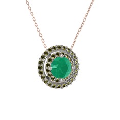 Kök zümrüt ve peridot 8 ayar beyaz altın kolye (40 cm gümüş rolo zincir)