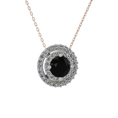 Lyra Kolye - Siyah zirkon ve pırlanta 14 ayar beyaz altın kolye (0.351 karat, 40 cm rose altın rolo zincir) #kksxoe