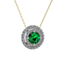 Lyra Kolye - Yeşil kuvars ve pırlanta 925 ayar gümüş kolye (0.351 karat, 40 cm altın rolo zincir) #kkya6r