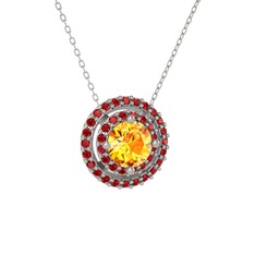 Lyra Kolye - Sitrin ve garnet 8 ayar beyaz altın kolye (40 cm gümüş rolo zincir) #l582ij