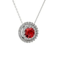 Lyra Kolye - Garnet ve swarovski 18 ayar beyaz altın kolye (40 cm beyaz altın rolo zincir) #l8lg2w