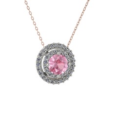 Lyra Kolye - Pembe kuvars ve pırlanta 8 ayar beyaz altın kolye (0.351 karat, 40 cm rose altın rolo zincir) #lyklkx