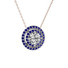 Lyra Kolye - Pırlanta ve lab safir 8 ayar beyaz altın kolye (0.92 karat, 40 cm rose altın rolo zincir) #m1tfqh