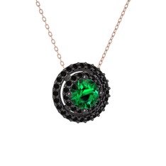 Lyra Kolye - Yeşil kuvars ve siyah zirkon 925 ayar siyah rodyum kaplama gümüş kolye (40 cm rose altın rolo zincir) #mgoe1