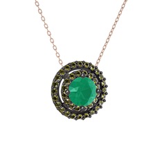 Lyra Kolye - Kök zümrüt ve peridot 925 ayar siyah rodyum kaplama gümüş kolye (40 cm rose altın rolo zincir) #mmmyj7