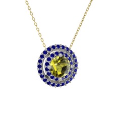 Peridot ve lab safir 18 ayar beyaz altın kolye (40 cm altın rolo zincir)