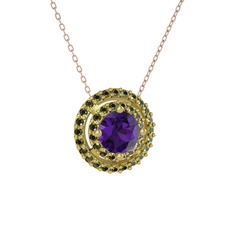 Ametist ve peridot 14 ayar altın kolye (40 cm rose altın rolo zincir)