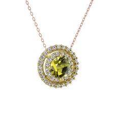 Lyra Kolye - Peridot ve beyaz zirkon 14 ayar altın kolye (40 cm rose altın rolo zincir) #ny4i4k