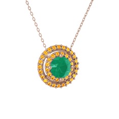 Lyra Kolye - Kök zümrüt ve sitrin 18 ayar rose altın kolye (40 cm gümüş rolo zincir) #o4sh8v