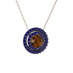 Lyra Kolye - Dumanlı kuvars ve lab safir 925 ayar siyah rodyum kaplama gümüş kolye (40 cm rose altın rolo zincir) #o4x7ce