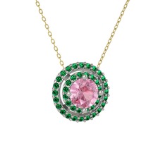 Lyra Kolye - Pembe kuvars ve yeşil kuvars 8 ayar beyaz altın kolye (40 cm altın rolo zincir) #oabwap