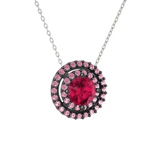 Lyra Kolye - Rodolit garnet ve pembe kuvars 925 ayar siyah rodyum kaplama gümüş kolye (40 cm beyaz altın rolo zincir) #od7ojj