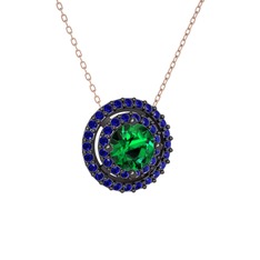 Lyra Kolye - Yeşil kuvars ve lab safir 925 ayar siyah rodyum kaplama gümüş kolye (40 cm gümüş rolo zincir) #omkjs8