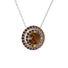 Lyra Kolye - Dumanlı kuvars ve ametist 18 ayar altın kolye (40 cm gümüş rolo zincir) #oqpzml