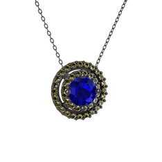 Lyra Kolye - Lab safir ve peridot 925 ayar siyah rodyum kaplama gümüş kolye (40 cm gümüş rolo zincir) #p1de4w
