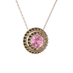 Pembe kuvars ve peridot 14 ayar rose altın kolye (40 cm rose altın rolo zincir)
