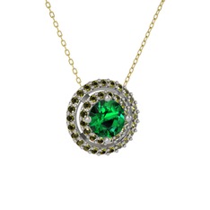 Lyra Kolye - Yeşil kuvars ve peridot 8 ayar beyaz altın kolye (40 cm altın rolo zincir) #p4gezg