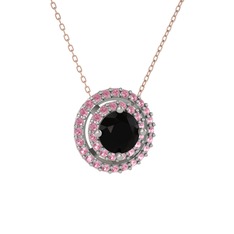Lyra Kolye - Siyah zirkon ve pembe kuvars 925 ayar gümüş kolye (40 cm rose altın rolo zincir) #paqsyl