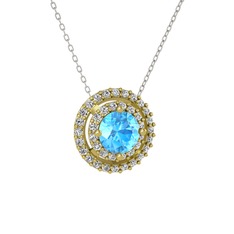 Akuamarin ve swarovski 8 ayar altın kolye (40 cm beyaz altın rolo zincir)