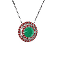 Lyra Kolye - Kök zümrüt ve garnet 14 ayar beyaz altın kolye (40 cm gümüş rolo zincir) #pvpex0
