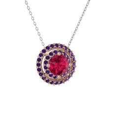 Lyra Kolye - Rodolit garnet ve ametist 14 ayar rose altın kolye (40 cm gümüş rolo zincir) #q34y4o