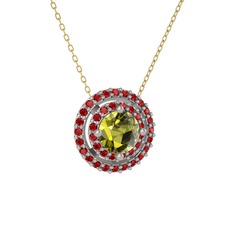 Lyra Kolye - Peridot ve garnet 8 ayar beyaz altın kolye (40 cm altın rolo zincir) #q5zdws