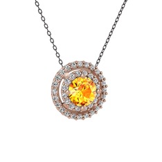 Lyra Kolye - Sitrin ve beyaz zirkon 925 ayar rose altın kaplama gümüş kolye (40 cm gümüş rolo zincir) #qeqjls