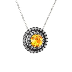 Lyra Kolye - Sitrin ve swarovski 925 ayar siyah rodyum kaplama gümüş kolye (40 cm beyaz altın rolo zincir) #qgfp0c