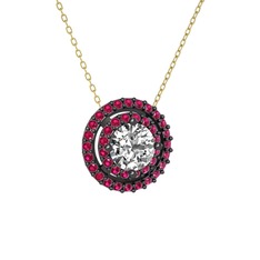 Swarovski ve rodolit garnet 925 ayar siyah rodyum kaplama gümüş kolye (40 cm altın rolo zincir)