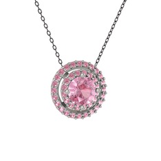 Pembe kuvars 18 ayar beyaz altın kolye (40 cm gümüş rolo zincir)