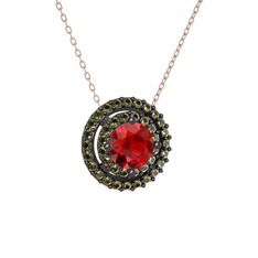Garnet ve peridot 925 ayar siyah rodyum kaplama gümüş kolye (40 cm gümüş rolo zincir)