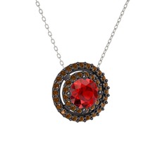 Lyra Kolye - Garnet ve dumanlı kuvars 925 ayar siyah rodyum kaplama gümüş kolye (40 cm beyaz altın rolo zincir) #r3g5ki