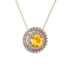 Lyra Kolye - Sitrin ve beyaz zirkon 925 ayar rose altın kaplama gümüş kolye (40 cm altın rolo zincir) #rhtghc
