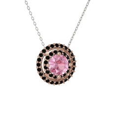 Pembe kuvars ve siyah zirkon 14 ayar rose altın kolye (40 cm gümüş rolo zincir)