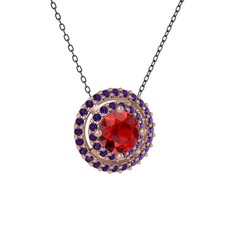 Garnet ve ametist 14 ayar rose altın kolye (40 cm gümüş rolo zincir)