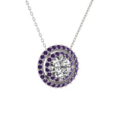 Swarovski ve ametist 18 ayar beyaz altın kolye (40 cm beyaz altın rolo zincir)