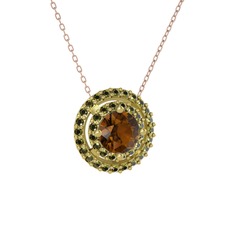 Lyra Kolye - Dumanlı kuvars ve peridot 925 ayar altın kaplama gümüş kolye (40 cm rose altın rolo zincir) #ruy9un