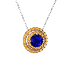 Lab safir ve sitrin 18 ayar rose altın kolye (40 cm beyaz altın rolo zincir)