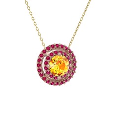Sitrin ve rodolit garnet 925 ayar rose altın kaplama gümüş kolye (40 cm altın rolo zincir)