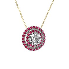 Beyaz zirkon ve rodolit garnet 14 ayar beyaz altın kolye (40 cm altın rolo zincir)