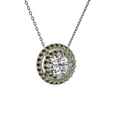 Lyra Kolye - Pırlanta ve peridot 8 ayar beyaz altın kolye (0.92 karat, 40 cm gümüş rolo zincir) #t0qxzi