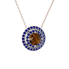 Dumanlı kuvars ve lab safir 925 ayar gümüş kolye (40 cm gümüş rolo zincir)