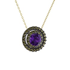 Lyra Kolye - Ametist ve peridot 925 ayar siyah rodyum kaplama gümüş kolye (40 cm altın rolo zincir) #tacvsi
